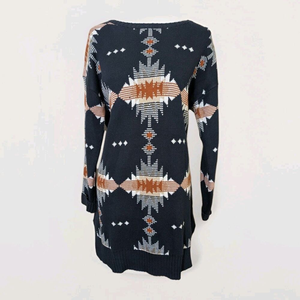Esmara Sweater Dress Womens L Blue White Aztec Knit Long Sleeve Crew Neck